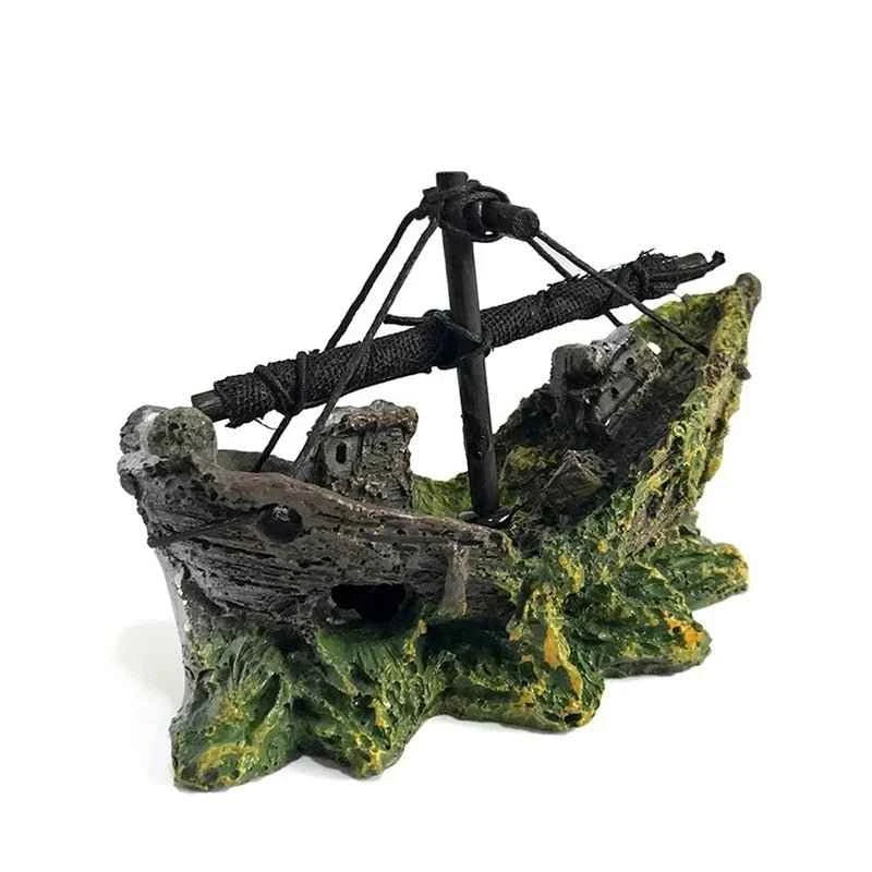 Resin Aquarium Ornament Wreck Sunk Ship Landscape Sailing Boat Cave Fish Playing Toys Fish Tank Decoration Aquarium Accessories - Happy Tails