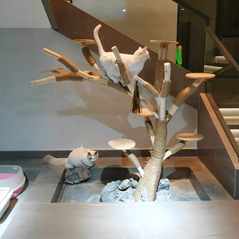Cat Climbing Cat Nest Cat Tree Scratching Post Twine Solid Wood Pet Products Supplies Scratchers Furniture Multi-Level Plush - Happy Tails