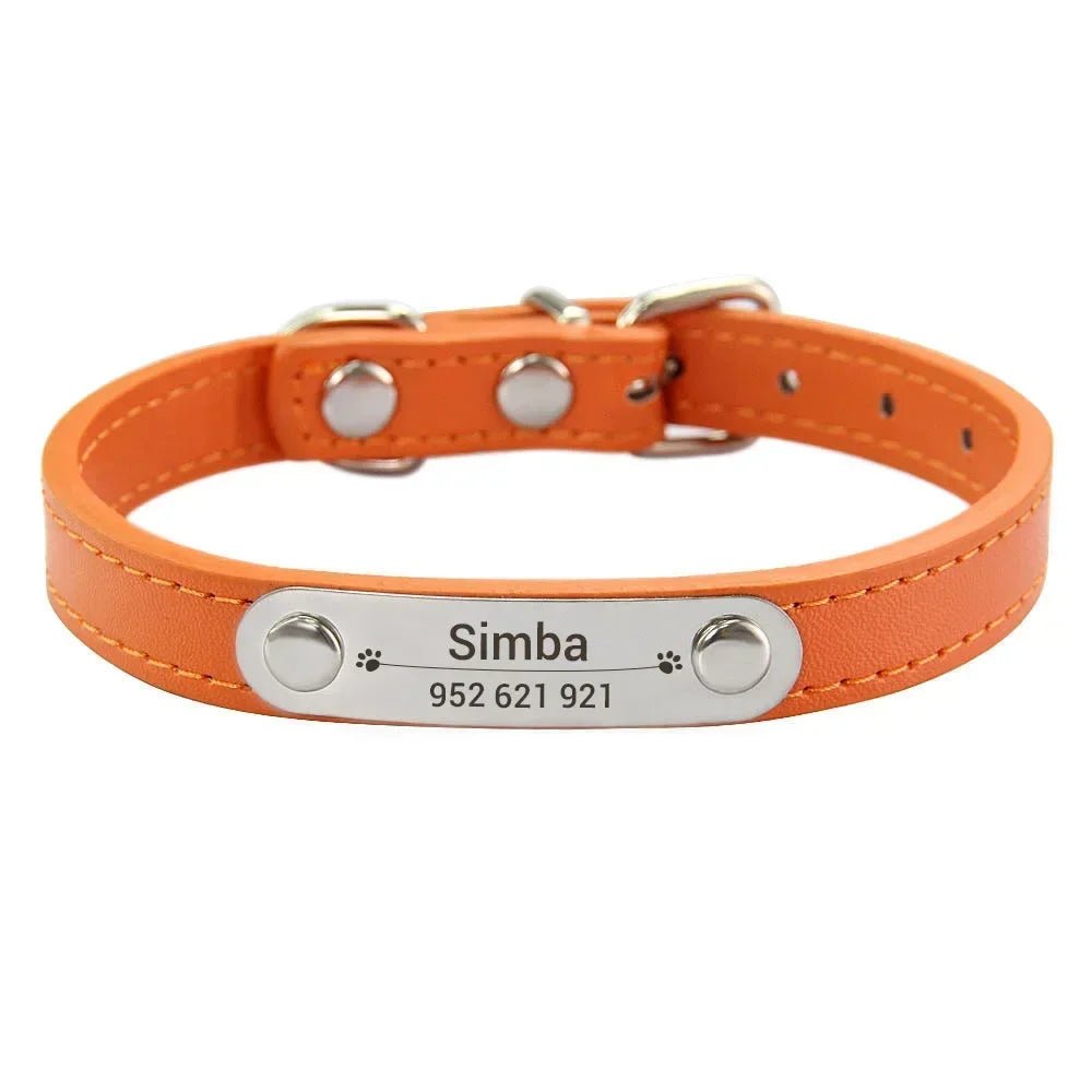 Personalized Dog Collar Name Carved ID Anti - lost Solid PU Leather Collar For Small Medium Large Dogs Puppy Cat Pet Supplies PinkHappy TailsHappy Tails