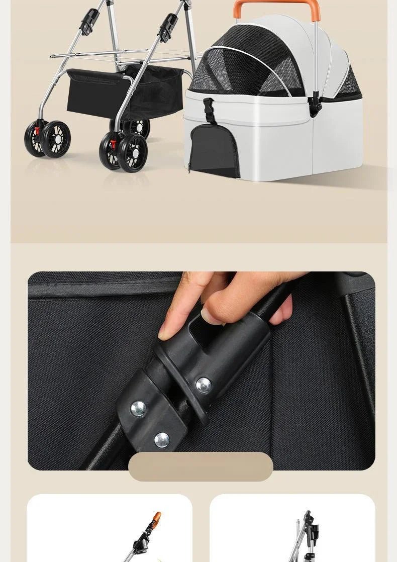 Foldable Pet Stroller with External Push Handle - Ideal for Dog Walking and CarryingHappy TailsHappy Tails