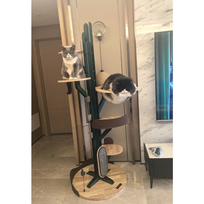Cactus Shaped Cat Tree Tower Large Cat Condo with Scratching Board Carbon Steel Wood Climbing House for Indoor Cats - Happy Tails