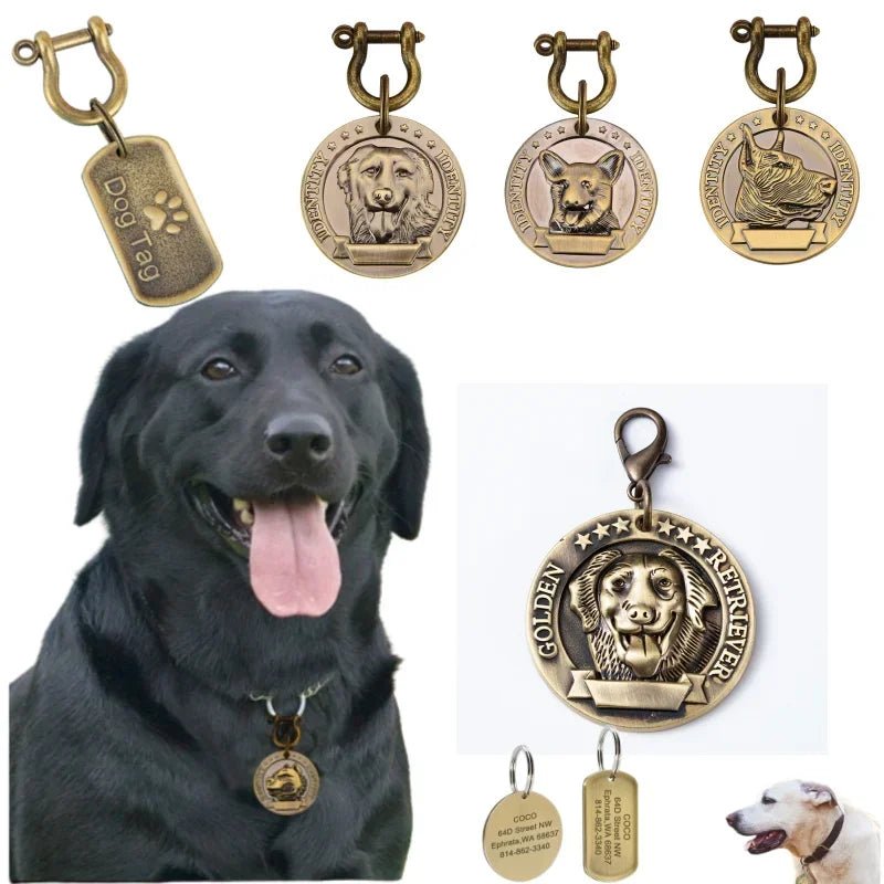 VIP Customizable Engraved Pets ID Tag for Dog Cat Bronze Nameplate Tags Personalized Address Number Dogs Collar ID PendantHappy TailsHappy Tails