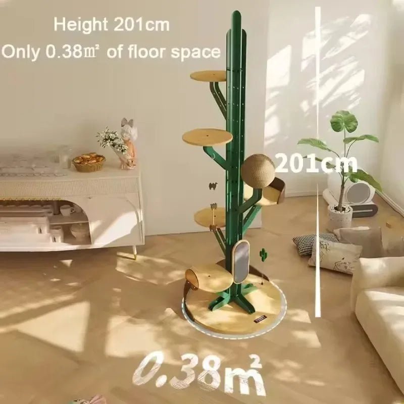 Cactus Shaped Cat Tree Tower Large Cat Condo with Scratching Board Carbon Steel Wood Climbing House for Indoor CatsHappy TailsHappy Tails