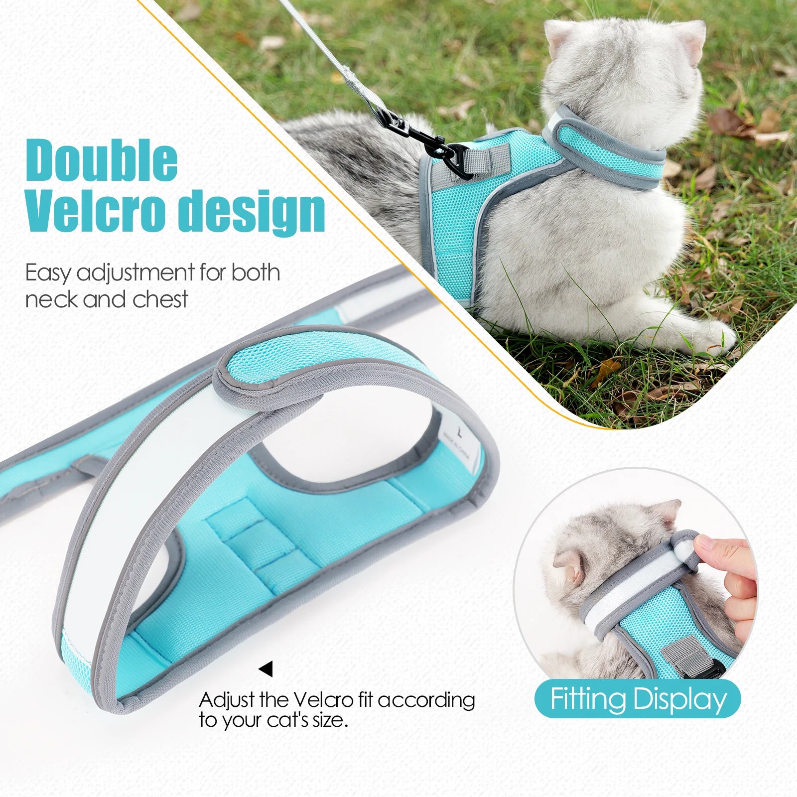 Cat Harness - Escape Proof Adjustable Cat Harness,Comfortable Soft,Walking Travel Kitten Harness for Small Medium Large CatsHappy TailsHappy Tails