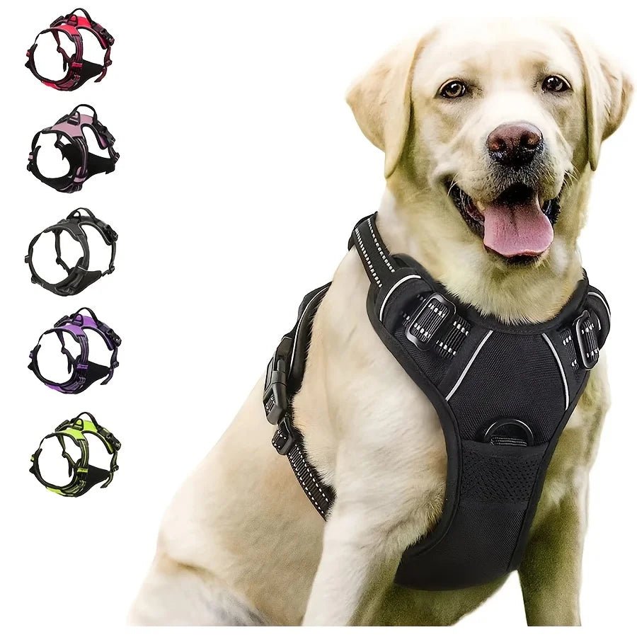 No Pull Dog Harness Front Clip Heavy Duty Reflective Easy Control Handle for Large Dog Walking - Happy Tails