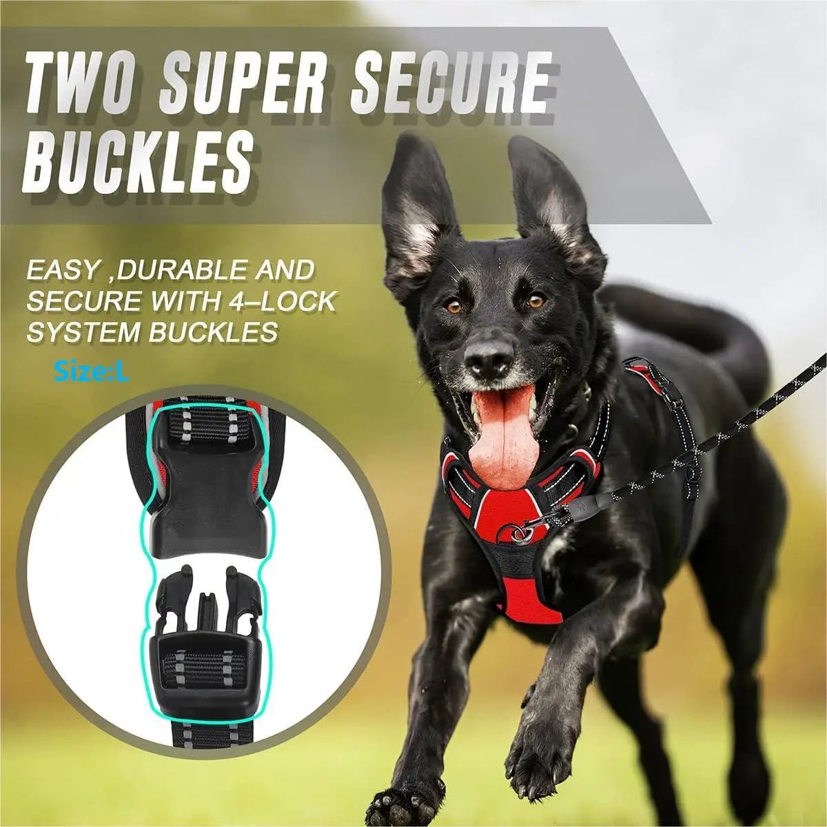 No Pull Dog Harness Front Clip Heavy Duty Reflective Easy Control Handle for Large Dog Walking - Happy Tails