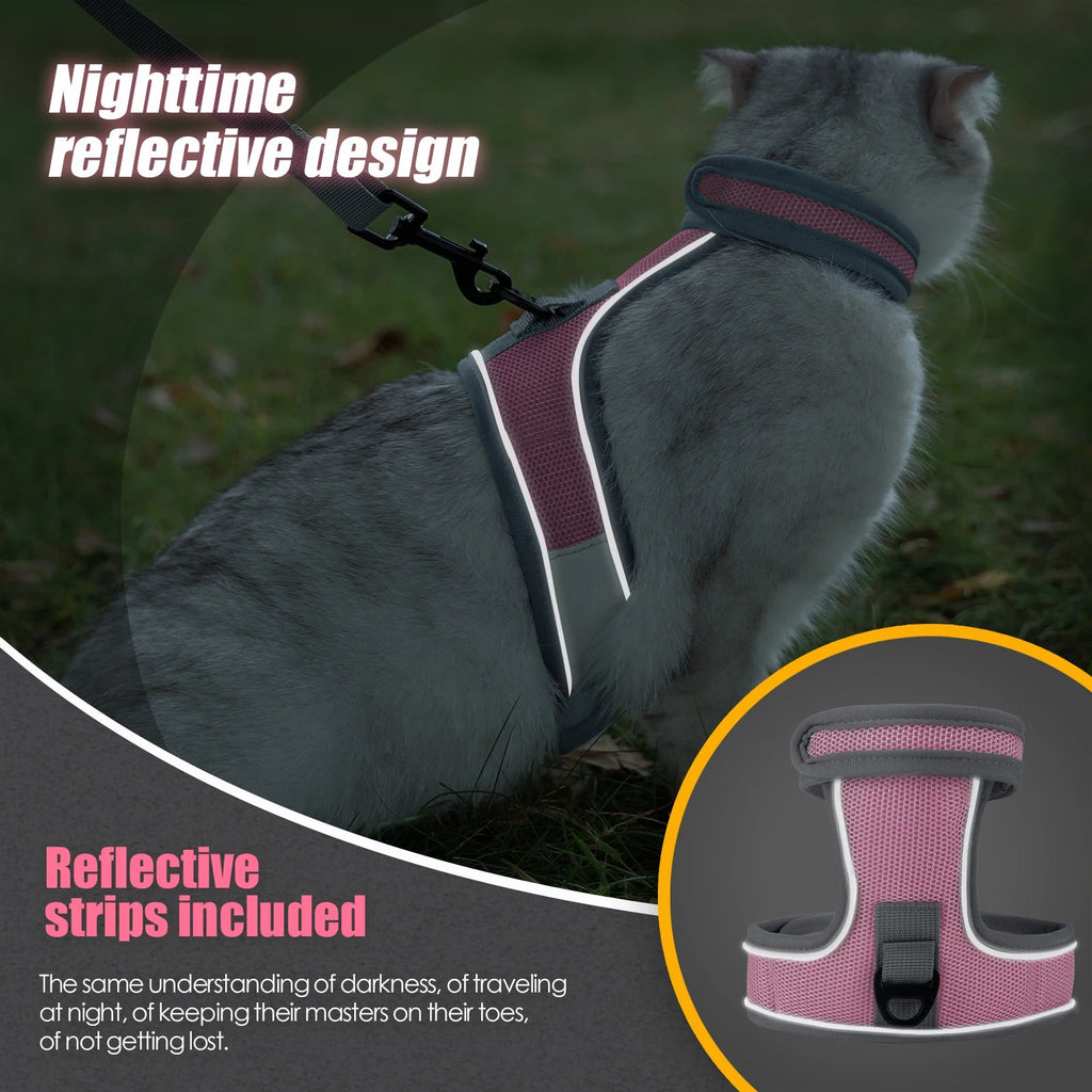 Cat Harness-Escape Proof Adjustable Cat Harness,Comfortable Soft,Walking Travel Kitten Harness for Small Medium Large Cats - Happy Tails