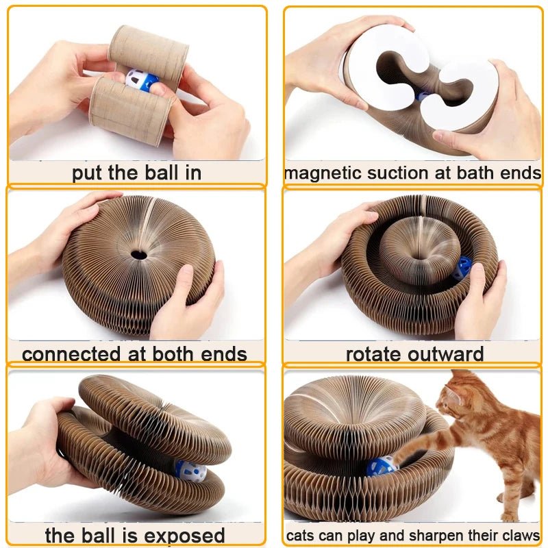Cat toy,Folding cat scratch board,Bell ball bell pet toy,Cat paw training polishing tool,Toys for cats to entertain themselves. - Happy Tails