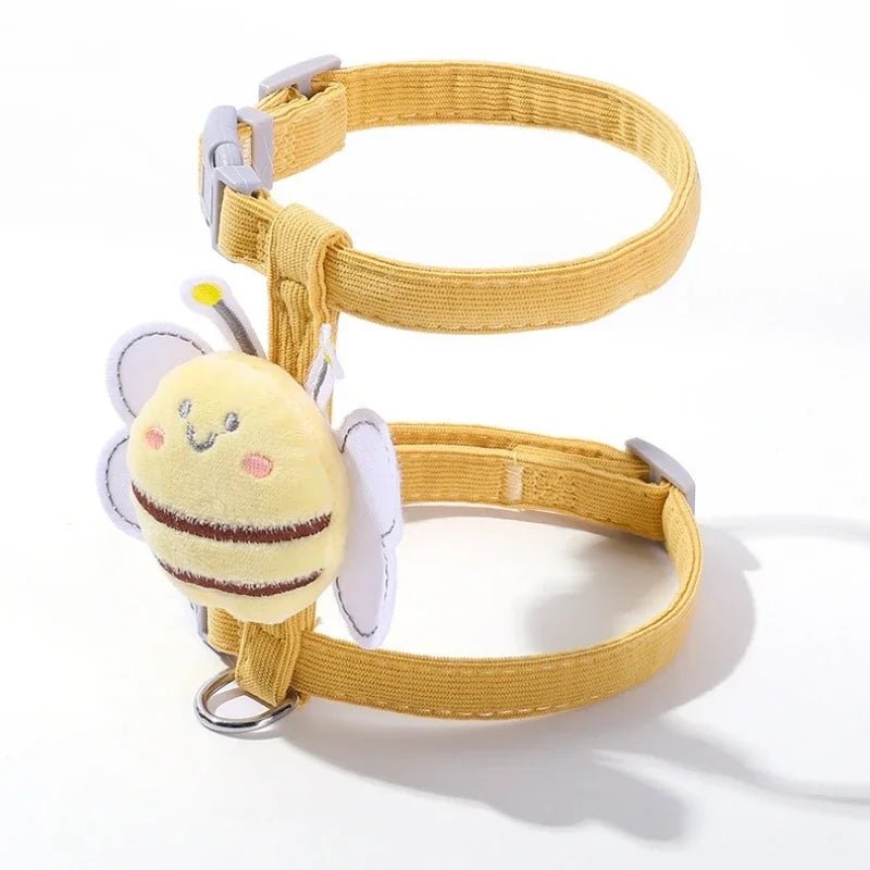 Cat Harness Leash Collar Set Adjustable Cartoon Bee Double Layer Dog Harness for Small Medium Pet Collar Leash Outdoor Walking - Happy Tails