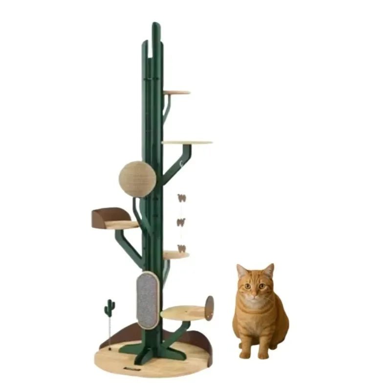Cactus Shaped Cat Tree Tower Large Cat Condo with Scratching Board Carbon Steel Wood Climbing House for Indoor Cats - Happy Tails