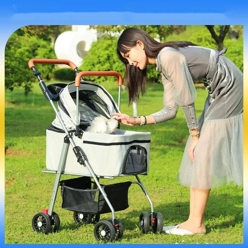 Foldable Pet Stroller with External Push Handle - Ideal for Dog Walking and CarryingHappy TailsHappy Tails