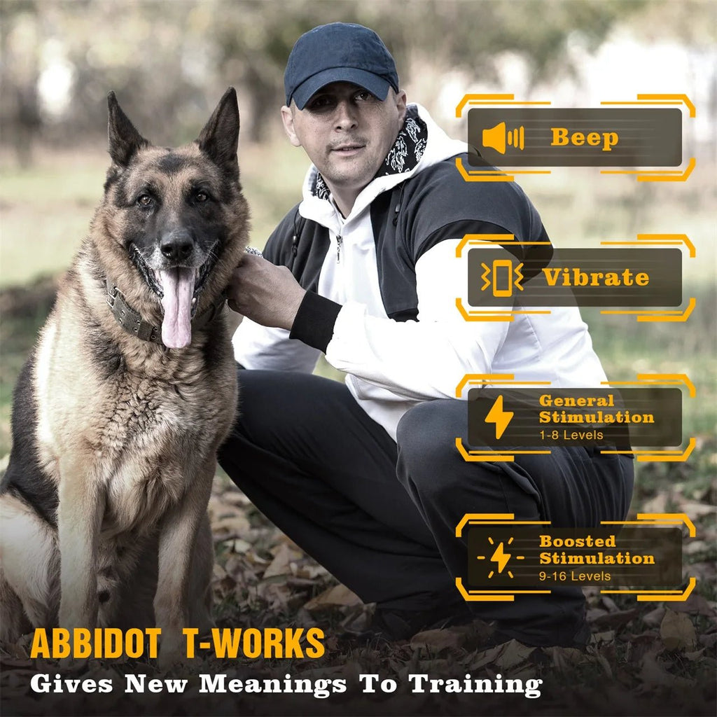 ABBIDOT T - WORKS Electric Shock Collar for Large Dog Training Collar 3/4 Mile Range No Bark Waterproof Rechargeable 920 StrapHappy TailsHappy Tails