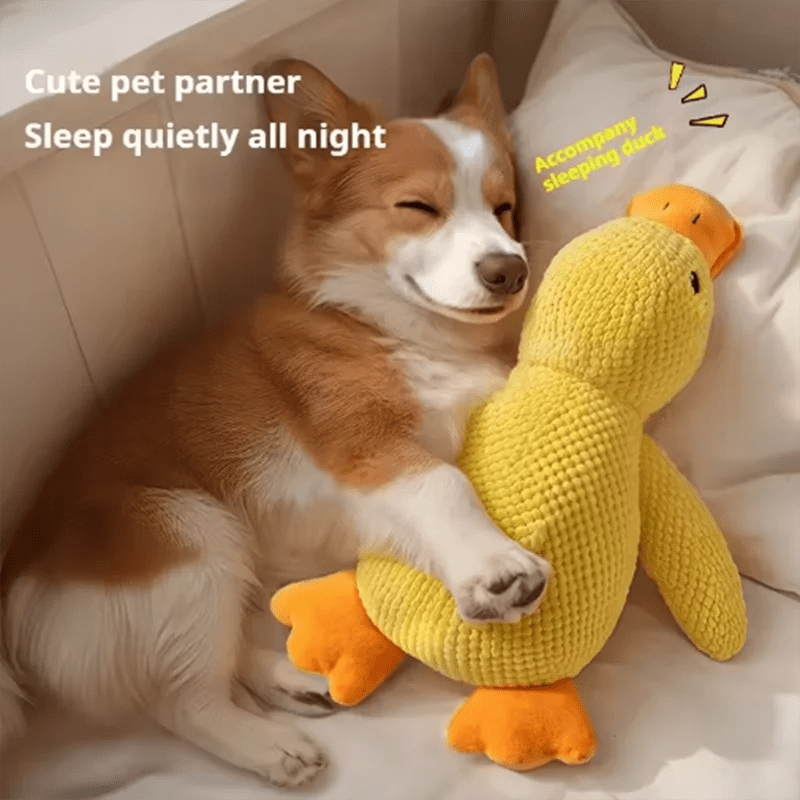 Dog sleeping with a dog hug duck toys to relieve boredom of little yellow duck pet interactive plush doll pet supplies - Happy Tails