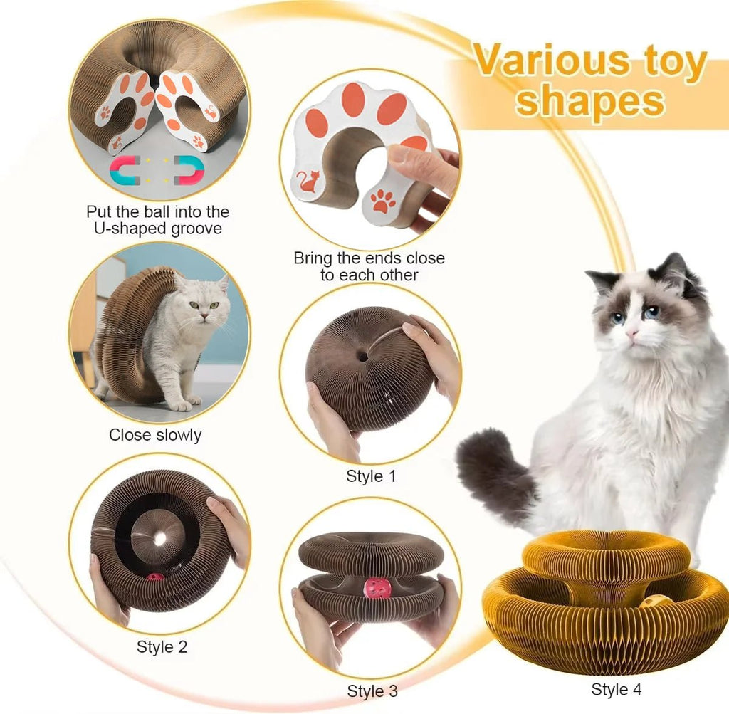 Magic Cat Scratch Organ Board Cat Toy with Ball Cat Grinding Claw Cat Climbing Frame Kitten Round Corrugated Cat Scratching Toy - Happy Tails