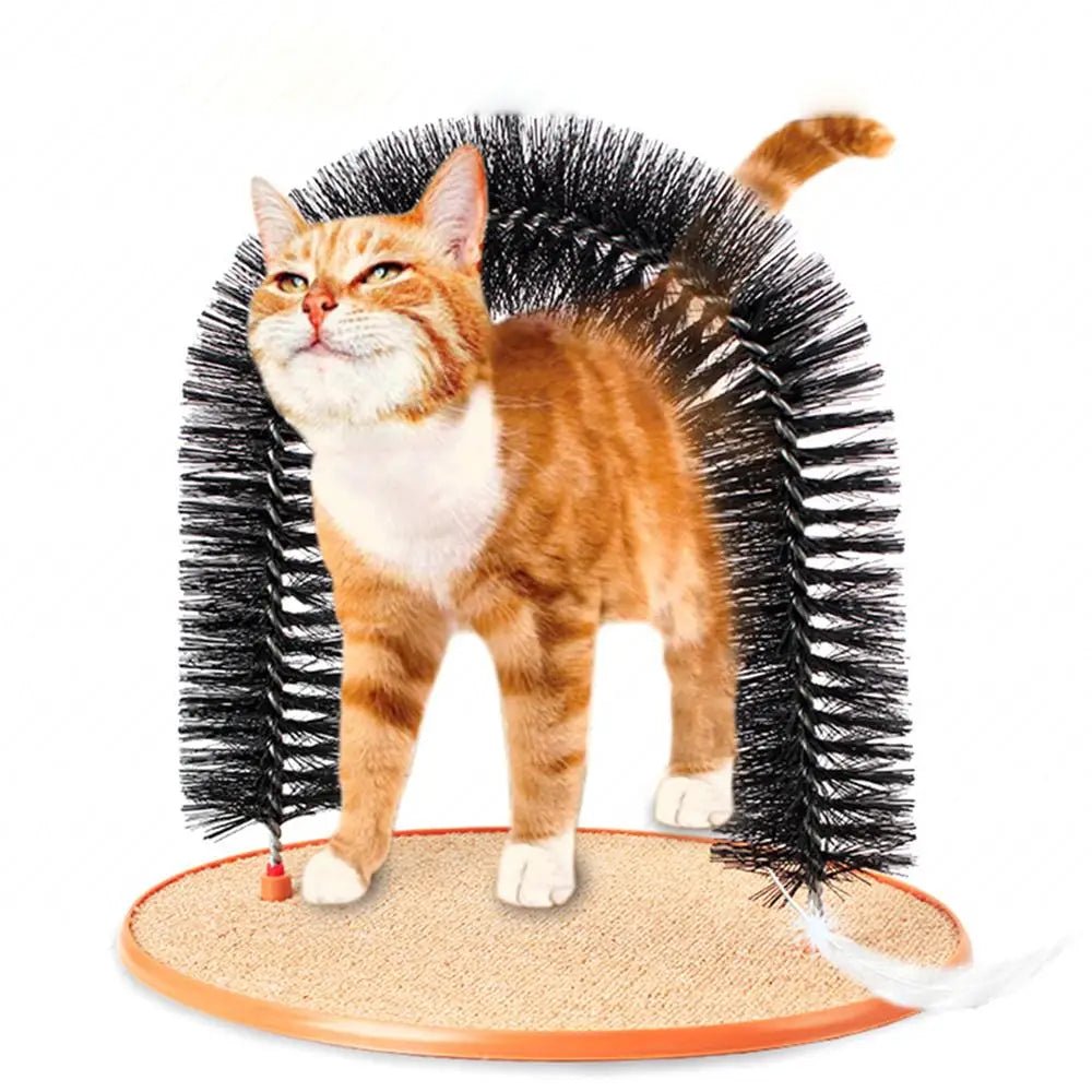 Cat Arch Self Groomer Massager Toy Cat Toys Pet Kitten Scratcher Toys Fur Grooming Cat Brush Shedding With Scratch Pad - Happy Tails
