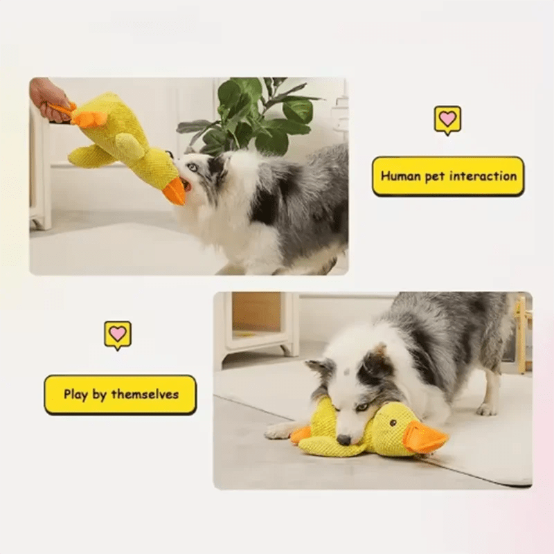 Dog sleeping with a dog hug duck toys to relieve boredom of little yellow duck pet interactive plush doll pet supplies - Happy Tails