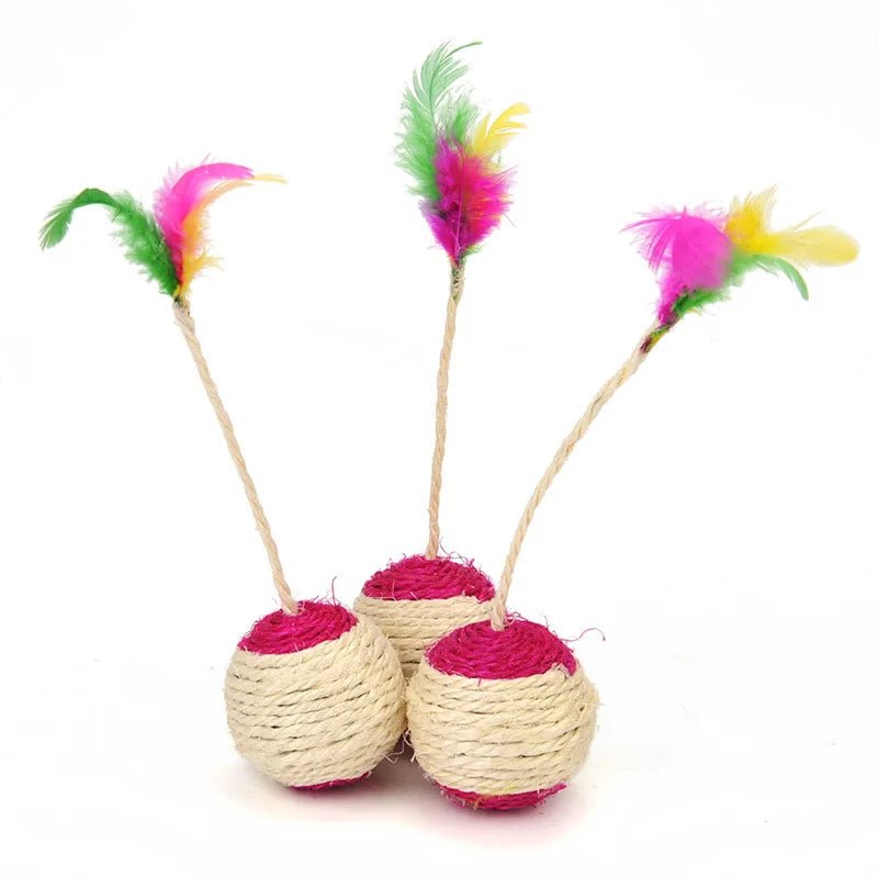 Cat Toy Sisal Scratching Ball Training Interactive Toy for Kitten Pet Supplies Feather Toy cat accessories Interactive - Happy Tails