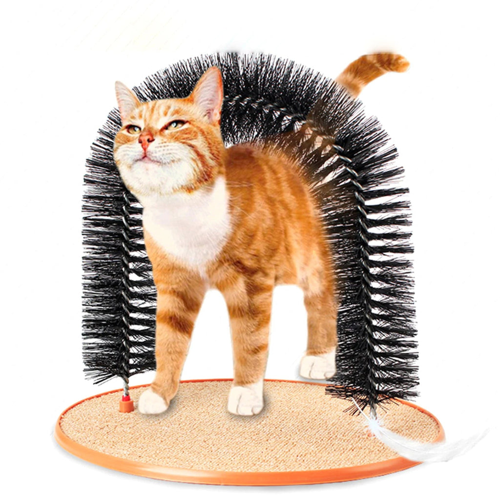 Cat Arch Self Groomer Massager Toy Cat Toys Pet Kitten Scratcher Toys Fur Grooming Cat Brush Shedding With Scratch Pad - Happy Tails