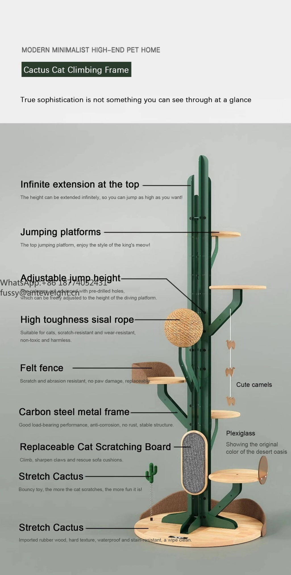 Cactus Shaped Cat Tree Tower Large Cat Condo with Scratching Board Carbon Steel Wood Climbing House for Indoor Cats - Happy Tails