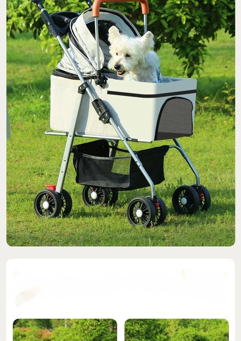 Foldable Pet Stroller with External Push Handle - Ideal for Dog Walking and CarryingHappy TailsHappy Tails