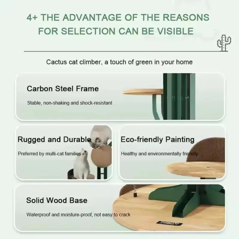 Cactus Shaped Cat Tree Tower Large Cat Condo with Scratching Board Carbon Steel Wood Climbing House for Indoor CatsHappy TailsHappy Tails