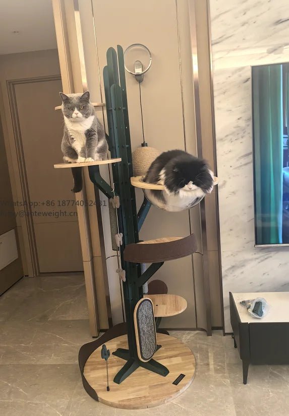 Cactus Shaped Cat Tree Tower Large Cat Condo with Scratching Board Carbon Steel Wood Climbing House for Indoor Cats - Happy Tails