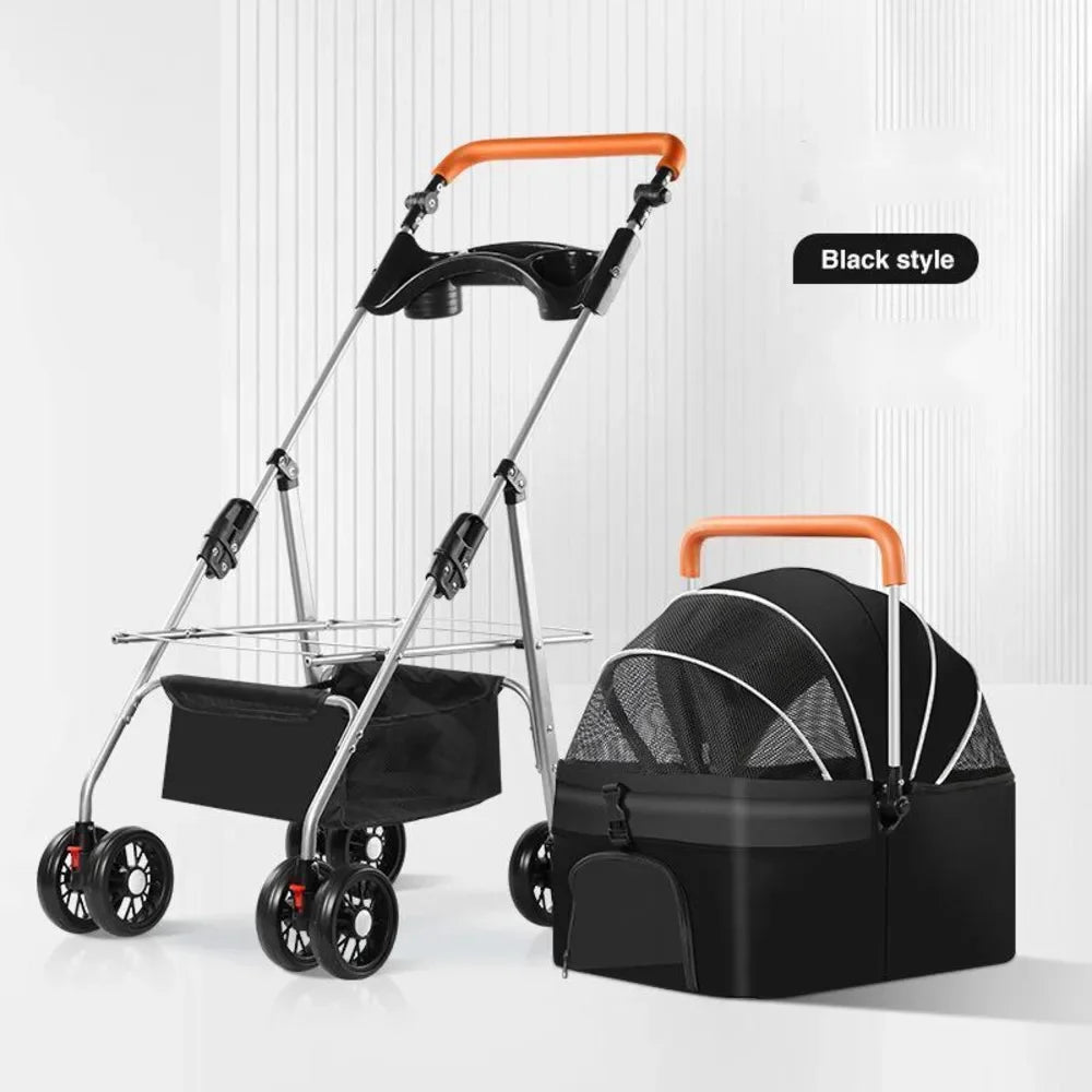 Foldable Pet Stroller with External Push Handle - Ideal for Dog Walking and CarryingHappy TailsHappy Tails
