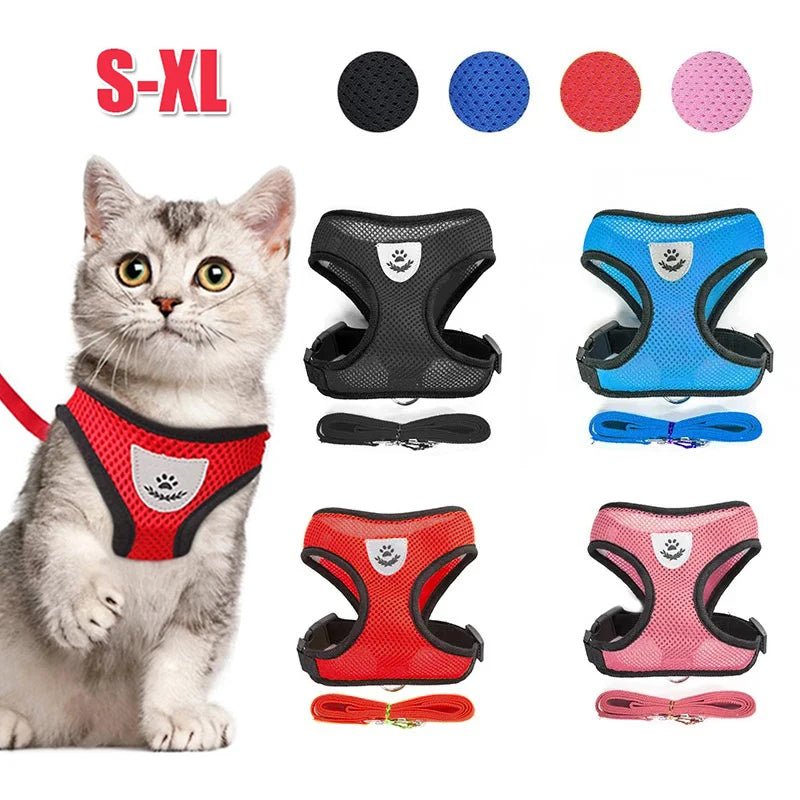 Cat Dog Harness with Lead Leash Adjustable Vest Polyester Mesh Breathable Harnesses Reflective sti for Small Dog Cat accessories - Happy Tails