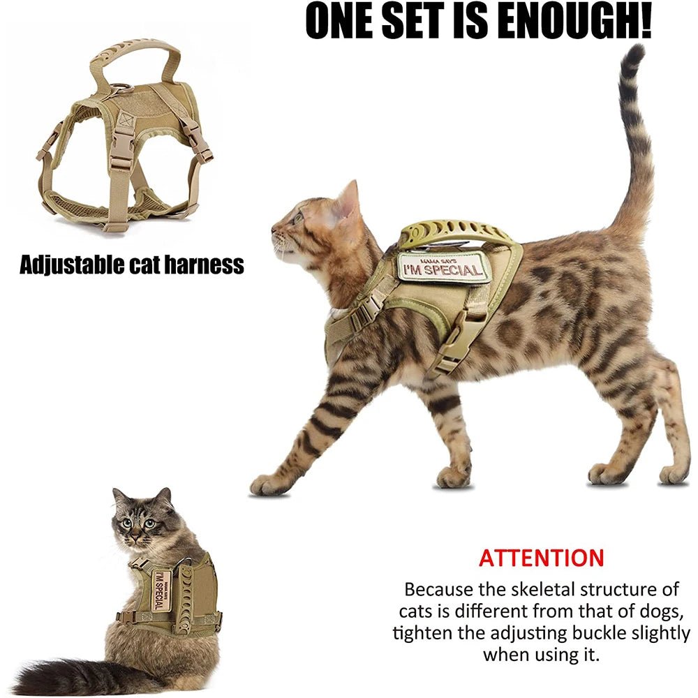 Tactical Cat Harness For Walking Escape Proof Adjustable Pet Vest Harness Soft Mesh With Control Handle For Large Cat Small Dog - Happy Tails