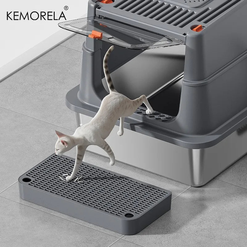 Stainless Steel Base Extra Large Cat Litter Box with Removable TopHappy TailsHappy Tails