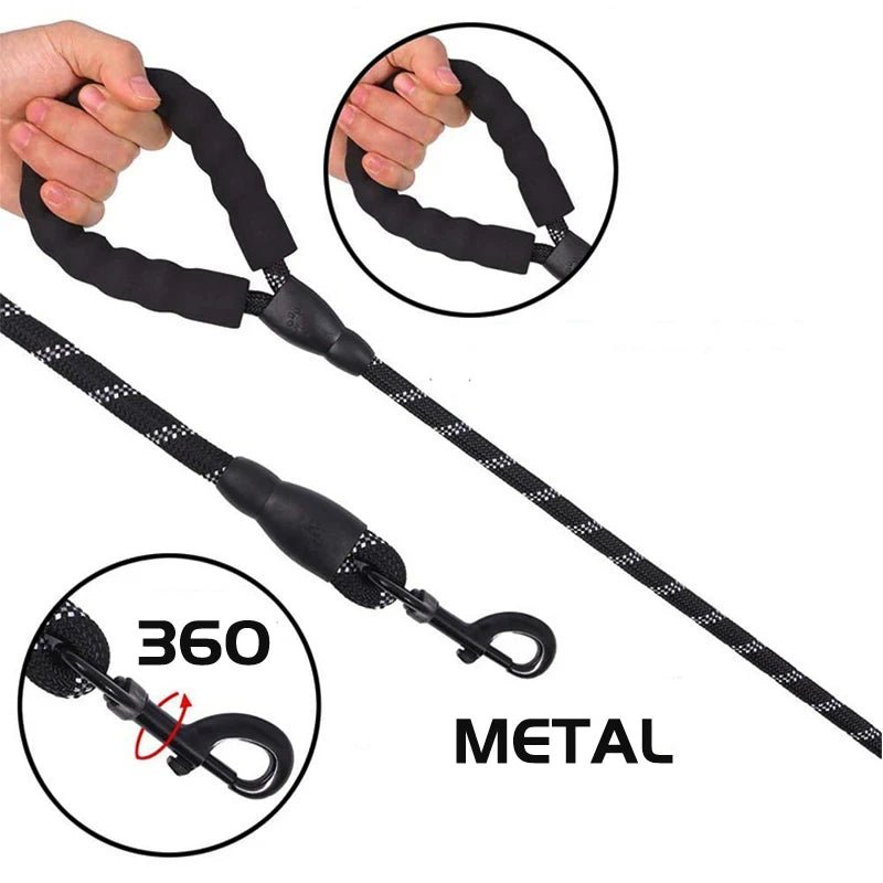 Reflective Dog Leash With Comfortable Padded Handle - Double Heavy Duty Traction Rope For Strong Dogs - Enhance Safety And Contr - Happy Tails