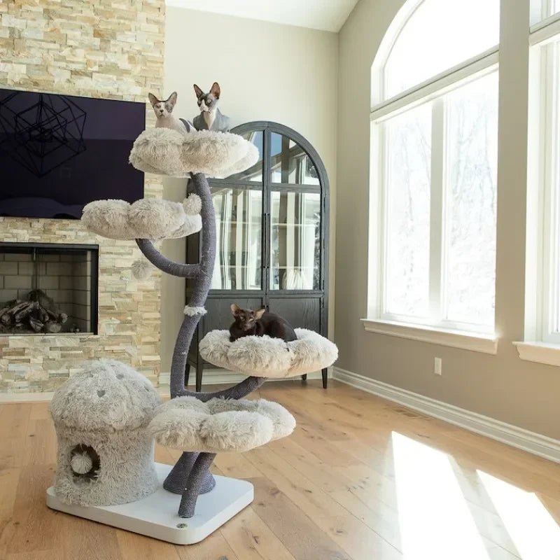 Flower Cat Scratching Post Climbing Frame Tree House Modern Luxury Tower Scratching Post Cat Trees & Scratcher Wood Cat Trees - Happy Tails
