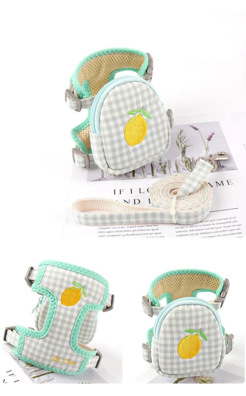 Cat Harness with Backpack Prevent Break Free Breathable Chest Strap Pet Traction Rope Set Teddy Mini Dog Walking Pet Supplies - Happy Tails