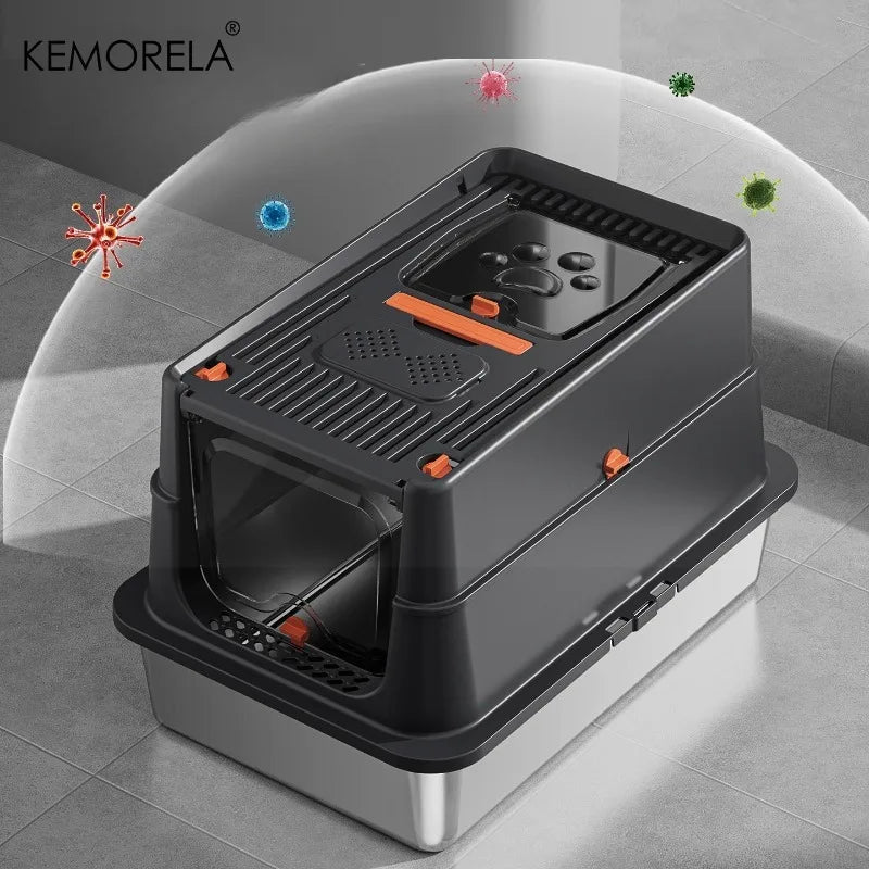 Stainless Steel Base Extra Large Cat Litter Box with Removable TopHappy TailsHappy Tails