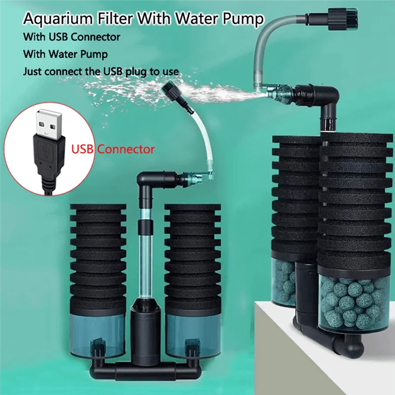 ABJN-USB Aquarium Filter With Electric Water Pump Air Pump Skimmer Biochemical Sponge For Fish Tank Bio Filter - Happy Tails