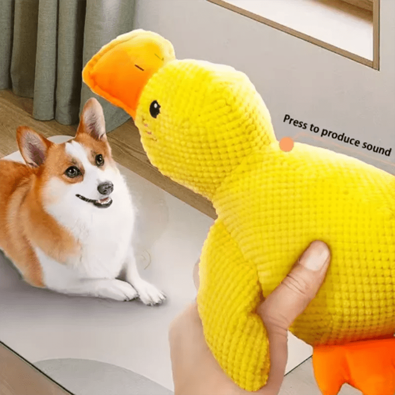 Dog sleeping with a dog hug duck toys to relieve boredom of little yellow duck pet interactive plush doll pet supplies - Happy Tails