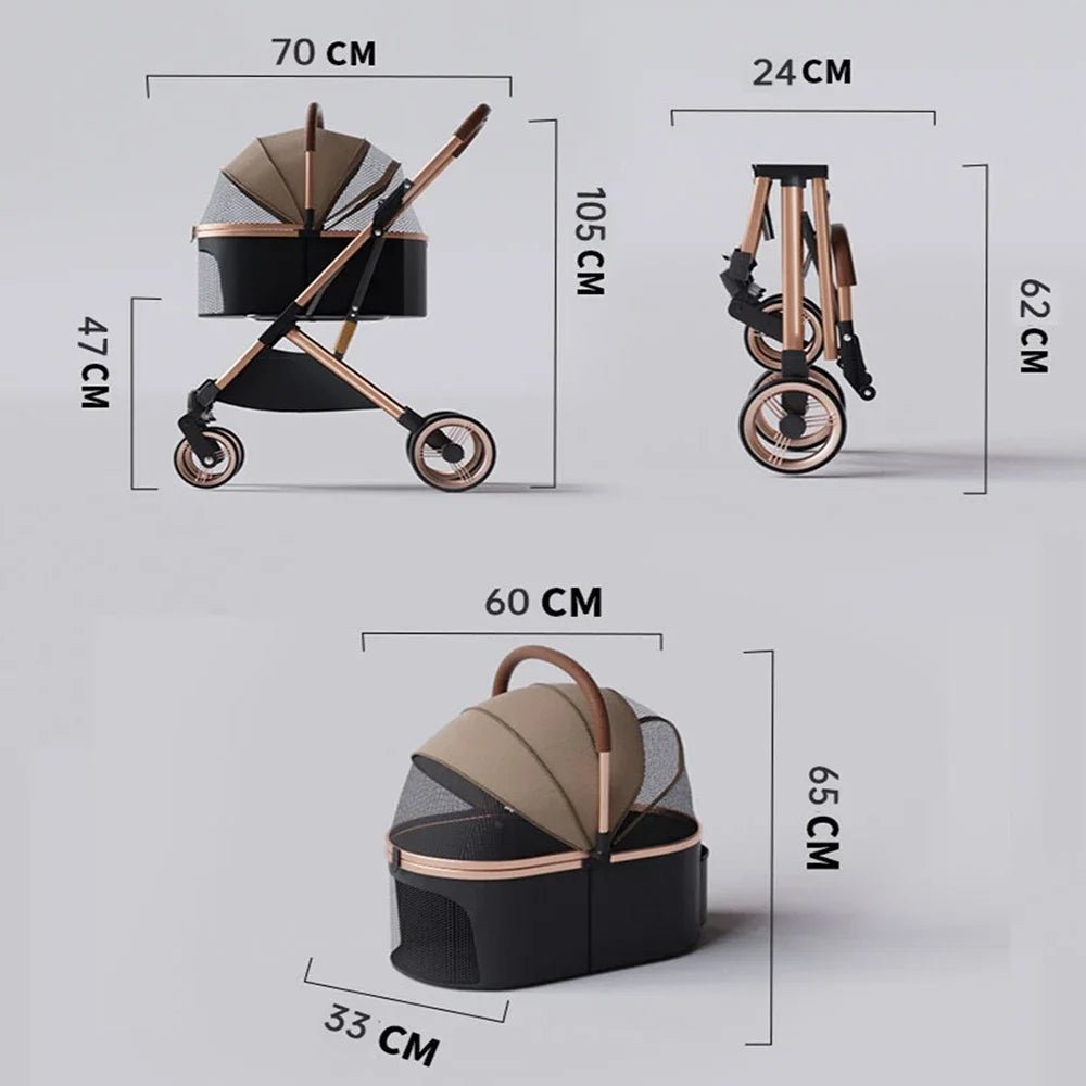3 in 1 Detachable Pet Stroller for Dog Cat Foldable Travel Carrier up to 50lbs with Portable Carry Bag Storage BasketHappy TailsHappy Tails