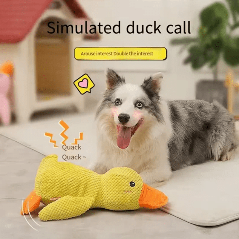Dog sleeping with a dog hug duck toys to relieve boredom of little yellow duck pet interactive plush doll pet supplies - Happy Tails