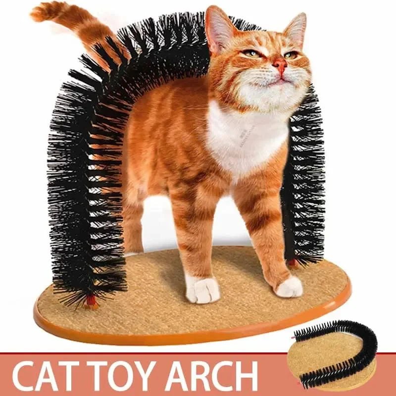 Cat Toy Arch Self Groome Pamper Feline with A Massage Grooming Rubbing Brush with Scratching Pad Toy for Cats Interactive ToysHappy TailsHappy Tails