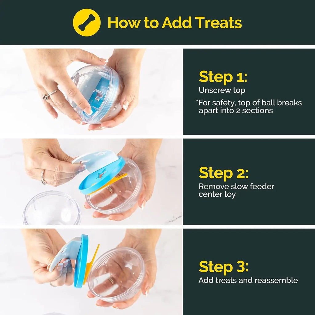 IQ Treat Ball Dog Treat Dispenser Toy Ball Interactive Dog Toy - 4" Dog Food Toy Stimulation, Slow Feeder - Happy Tails