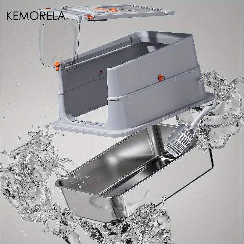 Stainless Steel Base Extra Large Cat Litter Box with Removable TopHappy TailsHappy Tails