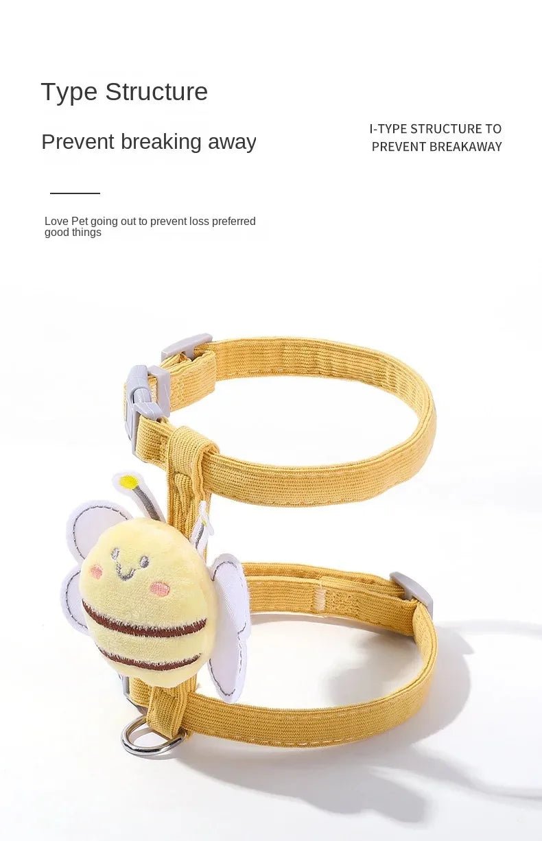 Cat Harness Leash Collar Set Adjustable Cartoon Bee Double Layer Dog Harness for Small Medium Pet Collar Leash Outdoor Walking - Happy Tails